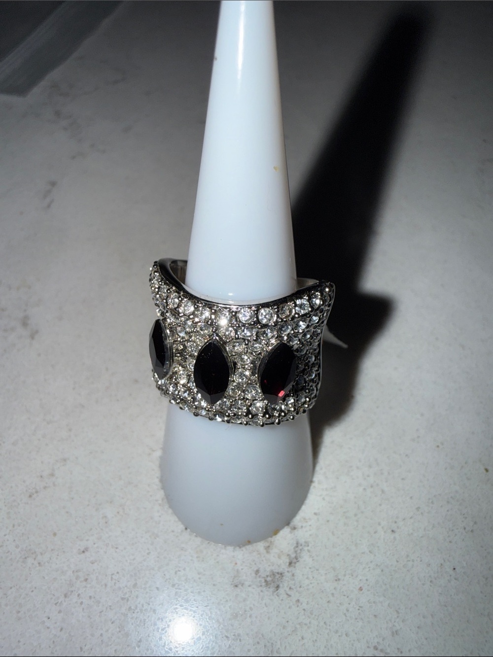 Camille Lucie ring featuring marquise-cut stones and crystal accent Size 7 red